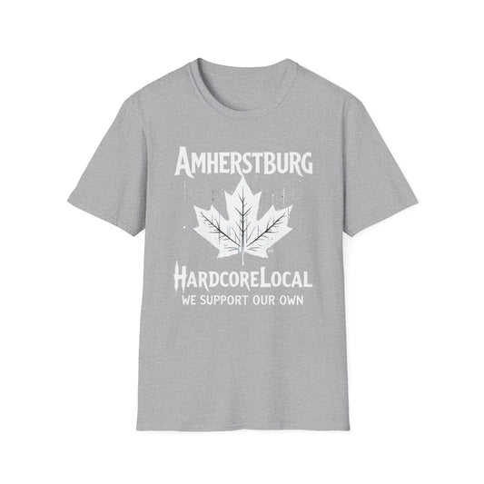 AMHERSTBURG, We Support Our Own 2, Hardcore Local White Leaf T-Shirt, Softstyle Graphic Tee, Unisex Casual Wear, Support Local Merch, Gift for Community Lovers Finkz Windsor