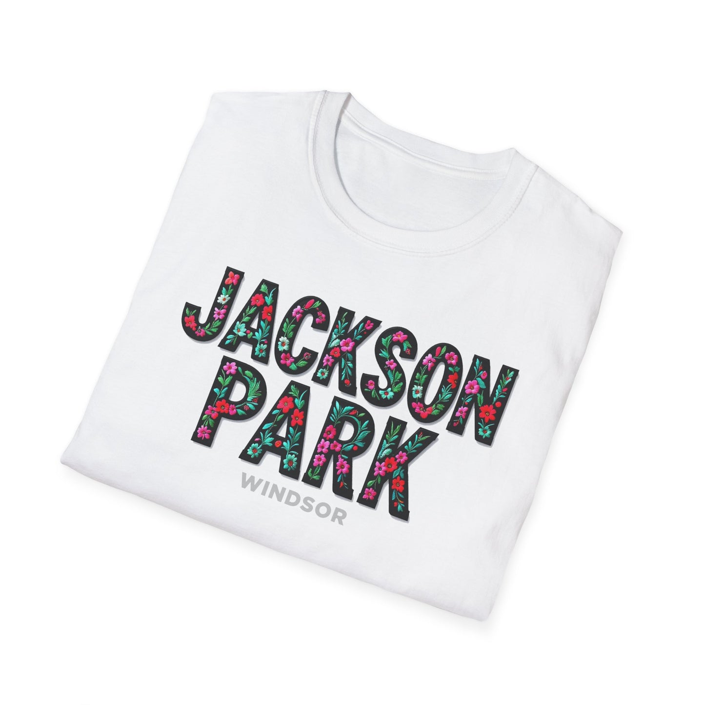 Jackson Park Windsor Flower T-Shirt, Softstyle Graphic Tee, Unisex Casual Wear, Support Local Merch, Gift for Community Lovers