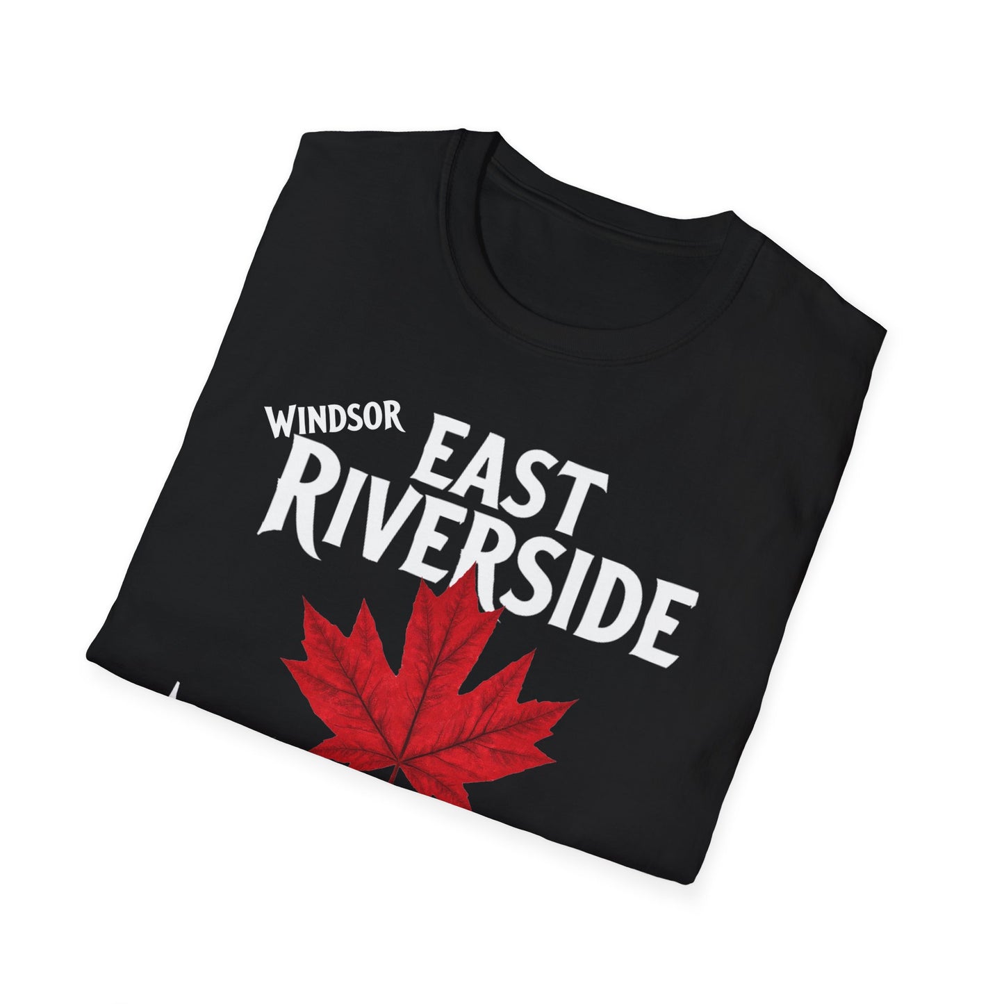 Windsor East Riverside Hardcore Local Red Leaf, We Support Our Own, 1 T-Shirt, Softstyle Graphic Tee, Unisex Casual Wear, Support Local Merch, Gift for Community Lovers