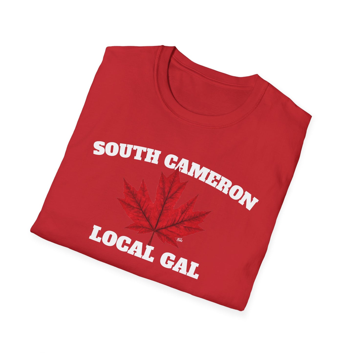 SOUTH CAMERON Local Gal Red Leaf T-Shirt, Softstyle Graphic Tee, Unisex Casual Wear, Support Local Merch, Gift for Community Lovers, Finkz Windsor