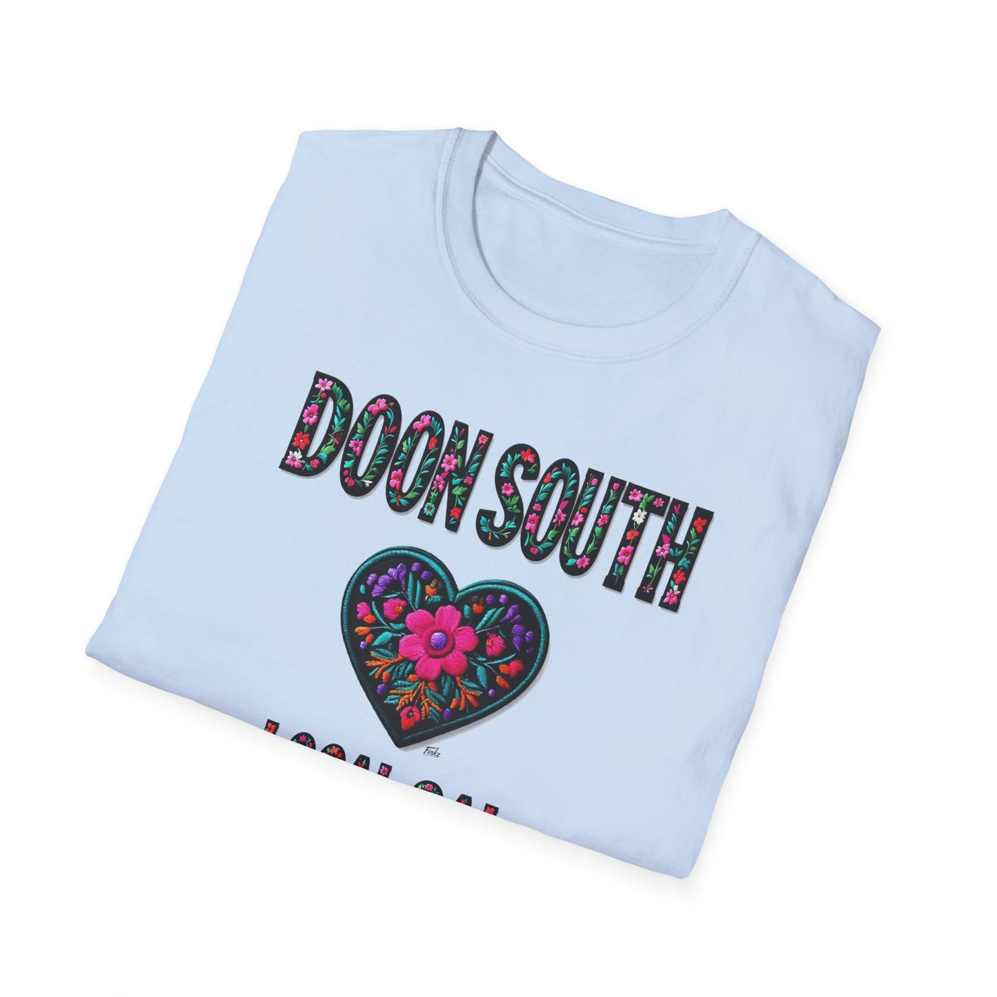 Doon South Local Gal Flower-Heart T-Shirt, c03-n02-s05 Softstyle Graphic Tee, Unisex Casual Wear, Support Local Merch, Gift for Community Lovers, Finkz WINDSOR