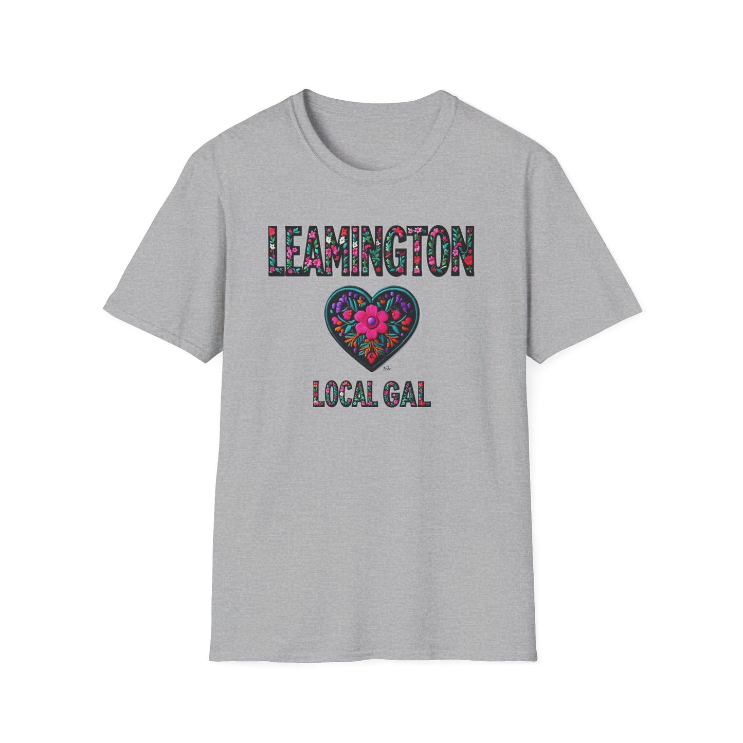 LEAMINGTON Local Gal Flower-Heart T-Shirt, 3 Softstyle Graphic Tee, Unisex Casual Wear, Support Local Merch, Gift for Community Lovers, Finkz WINDSOR