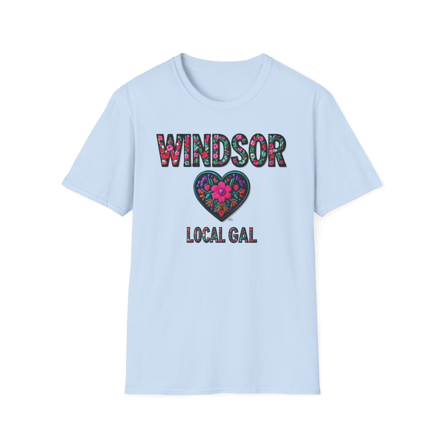 WINDSOR Local Gal Flower-Heart T-Shirt, c01-n00-s005 Softstyle Graphic Tee, Unisex Casual Wear, Support Local Merch, Gift for Community Lovers, Finkz WINDSOR