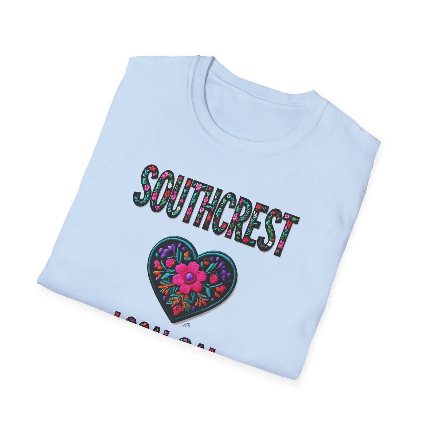 Southcrest Local Gal Flower-Heart T-Shirt, c02-n07-s05 Softstyle Graphic Tee, Unisex Casual Wear, Support Local Merch, Gift for Community Lovers, Finkz WINDSOR