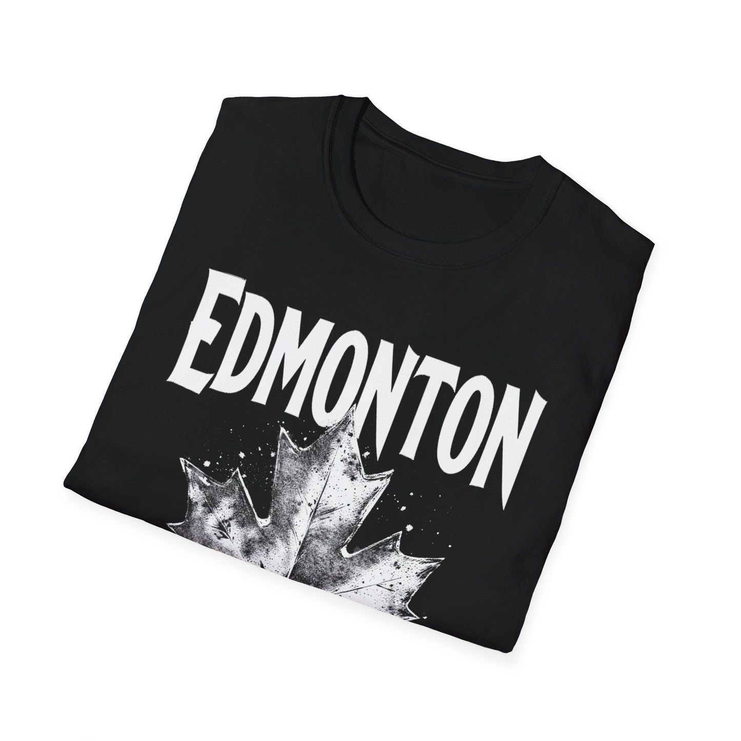 Edmonton Hardcore Rep'n White Leaf T-Shirt, c012-n00-s007 Softstyle Graphic Tee, Unisex Casual Wear, Support'n Locals Merch, Gift for Community Lovers.