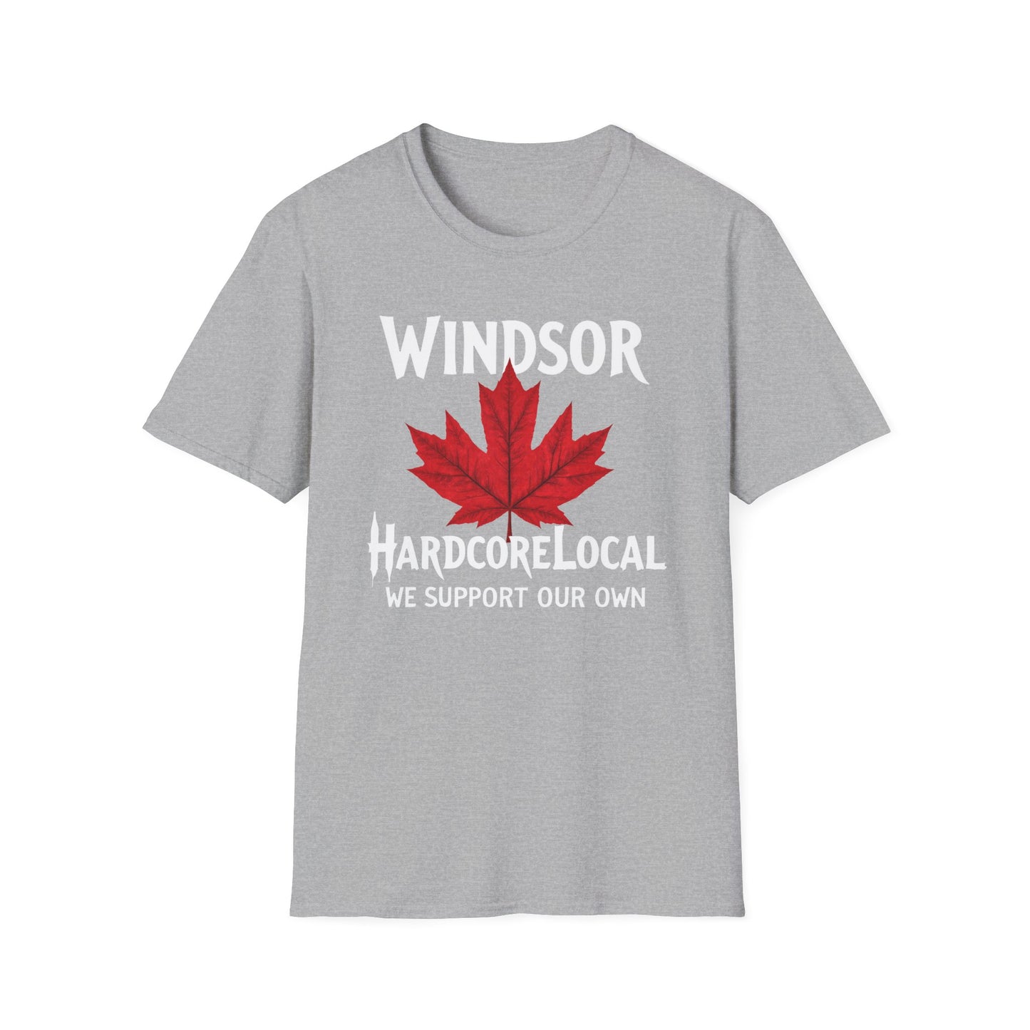 Windsor Hardcore Local Red Leaf, We Support Our Own, 1 T-Shirt, Softstyle Graphic Tee, Unisex Casual Wear, Support Local Merch, Gift for Community Lovers