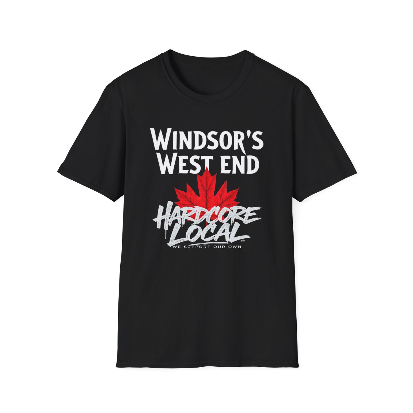 WINDSOR WEST Hardcore Local, We Support Our Own, Red Leaf 3 T-Shirt, Softstyle Graphic Tee, Unisex Casual Wear, Support Local Merch, Gift for Community Lovers, FINKZ WINDSOR