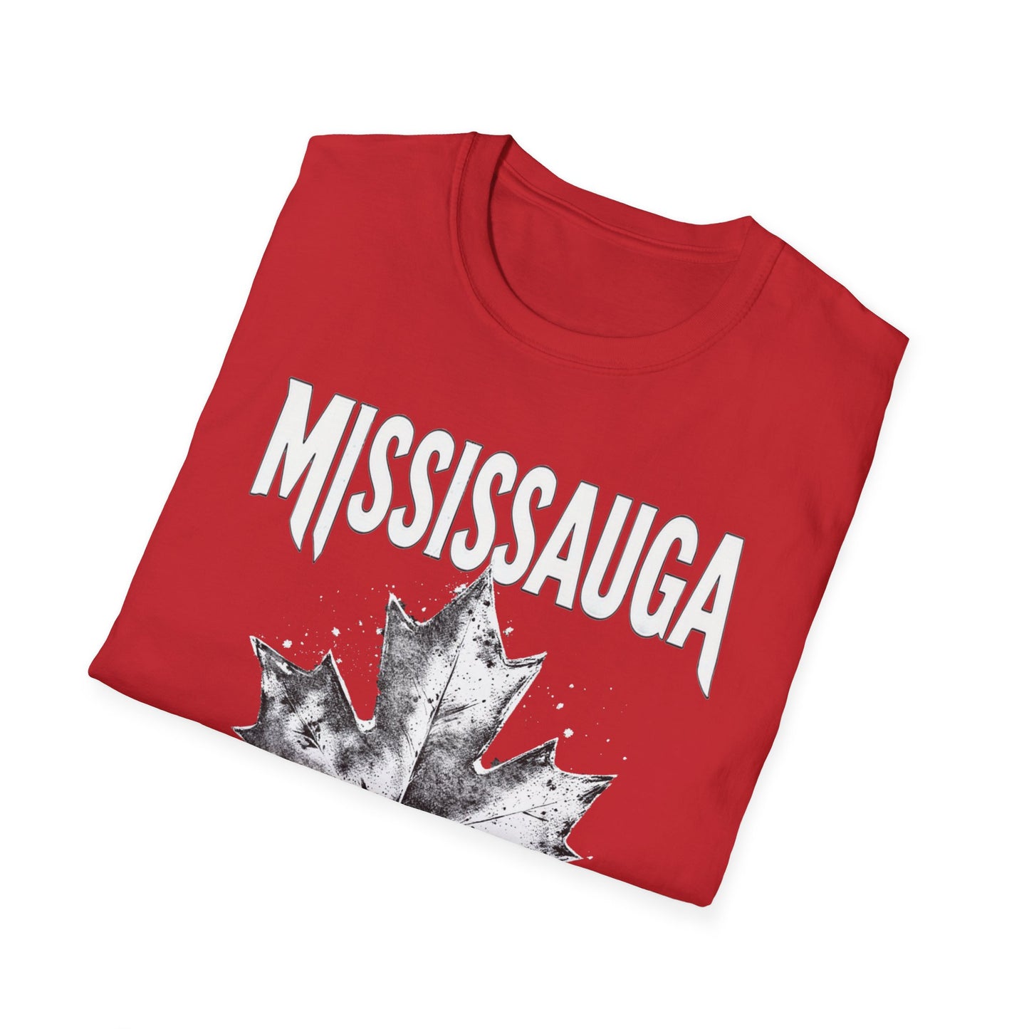 Mississauga Hardcore Rep'n White Leaf T-Shirt, c05-n00-s007 Softstyle Graphic Tee, Unisex Casual Wear, Support'n Locals Merch, Gift for Community Lovers.