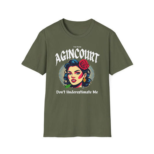 Agincourt Underestimate Gal T-Shirt, c06-n01-s001 Softstyle Graphic Tee, Unisex Casual Wear, Support'n Locals Merch, Gift for Community Lovers.