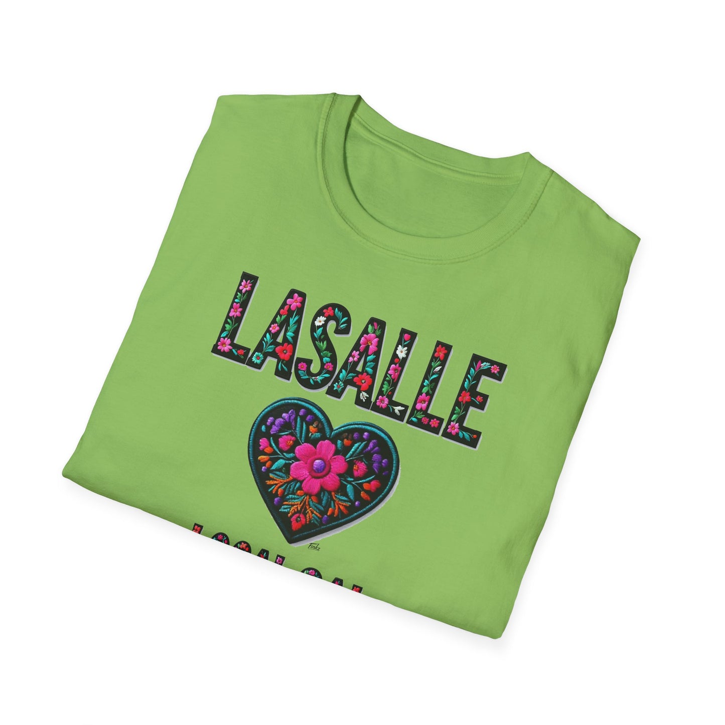 LASALLE Local Gal Flower-Heart T-Shirt, 3 Softstyle Graphic Tee, Unisex Casual Wear, Support Local Merch, Gift for Community Lovers, Finkz WINDSOR