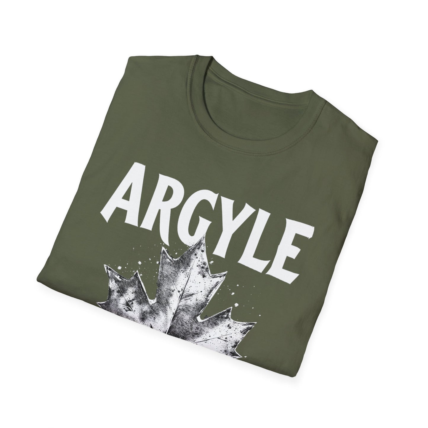 Argyle Hardcore Rep'n White Leaf T-Shirt, c02-n01-s007 Softstyle Graphic Tee, Unisex Casual Wear, Support'n Locals Merch, Gift for Community Lovers.