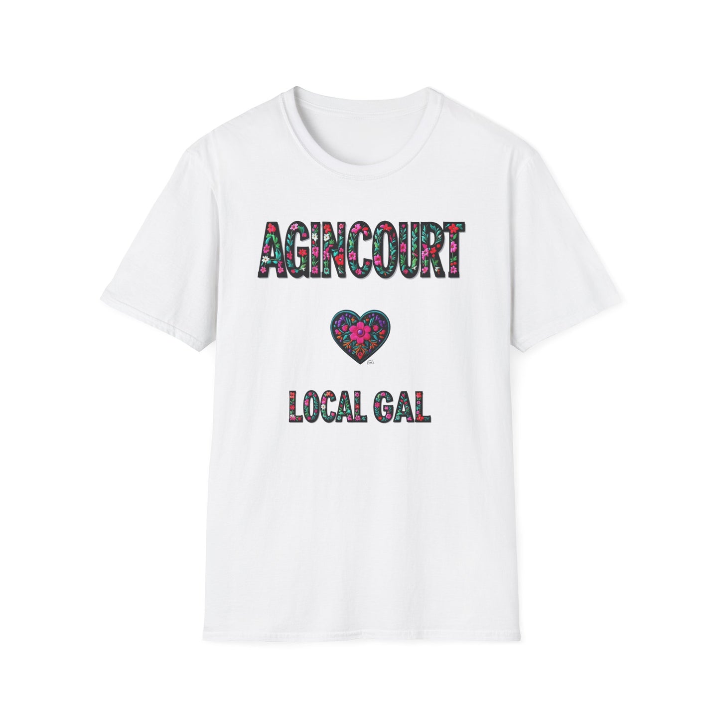 Agincourt Local Gal Flower-Heart T-Shirt, c06-n01-s005 Softstyle Graphic Tee, Unisex Casual Wear, Support Local Merch, Gift for Community Lovers, Finkz WINDSOR