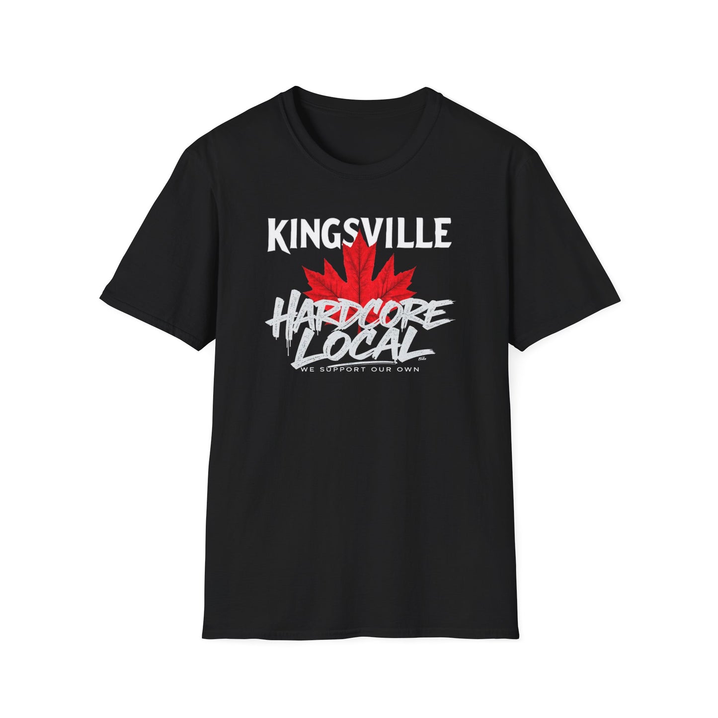 KINGSVILLE Hardcore Local, We Support Our Own, Red Leaf 3 T-Shirt, Softstyle Graphic Tee, Unisex Casual Wear, Support Local Merch, Gift for Community Lovers, FINKZ WINDSOR