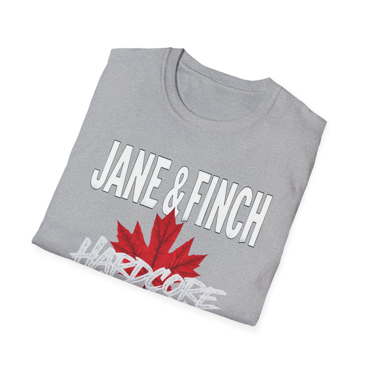 Jane & Finch Hardcore We Support Our Own Red Leaf T-Shirt, c06-n03-s006 Softstyle Graphic Tee, Unisex Casual Wear, Support'n Locals Merch, Gift for Community Lovers.