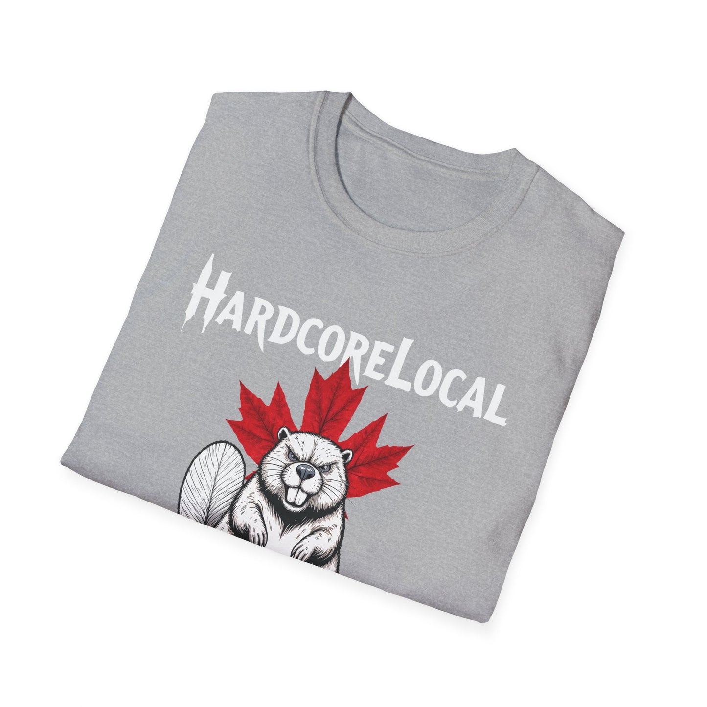 FOREST GLADE +BACK Hardcore Local beaver, red leaf T-Shirt, Softstyle Graphic Tee, Unisex Casual Wear, Support Local Merch, Gift for Community Lovers