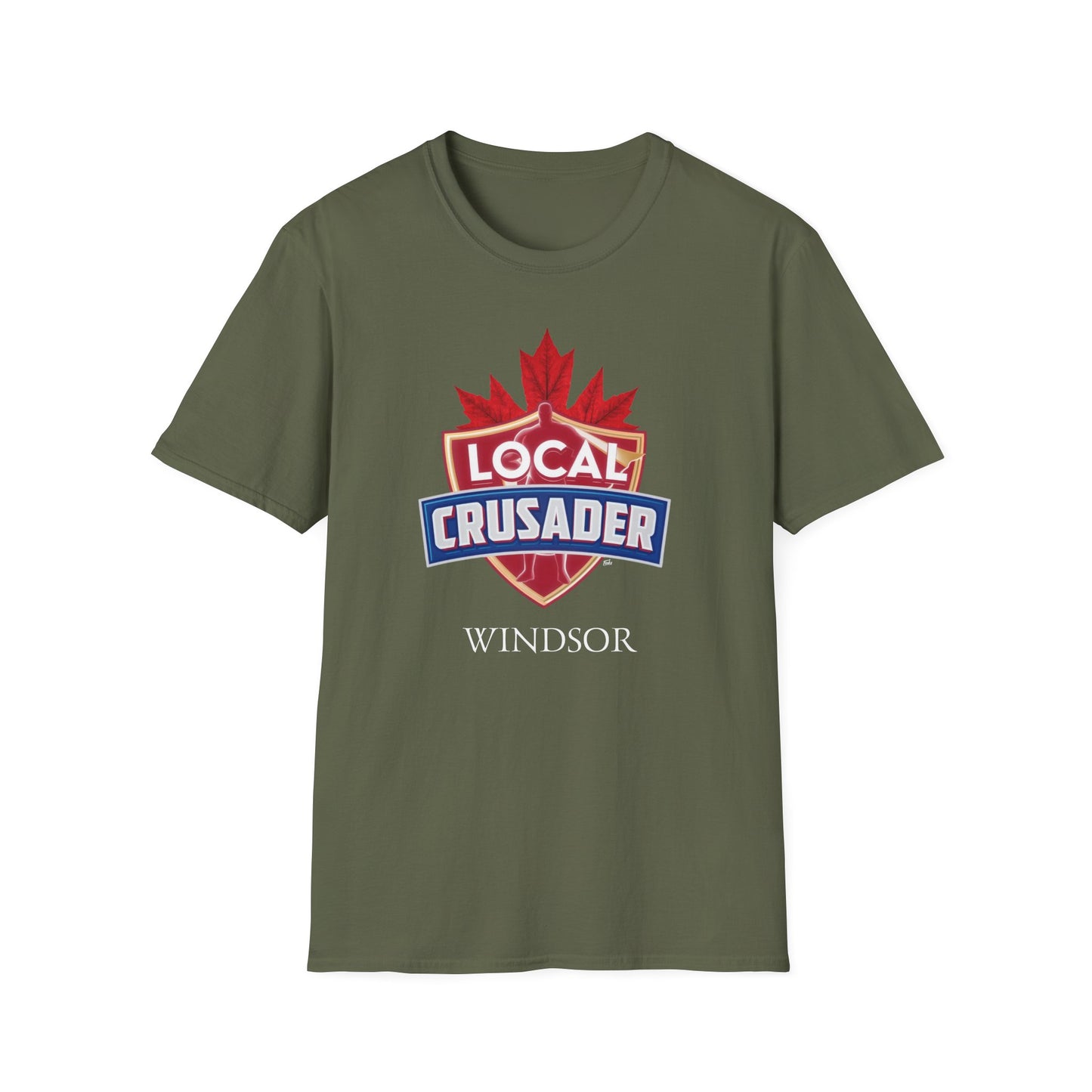 Windsor Local Crusader, Leaf, I Support Locals T-Shirt, Softstyle Graphic Tee, Unisex Casual Wear, Support Local Merch, Gift for Community Lovers, Finkz