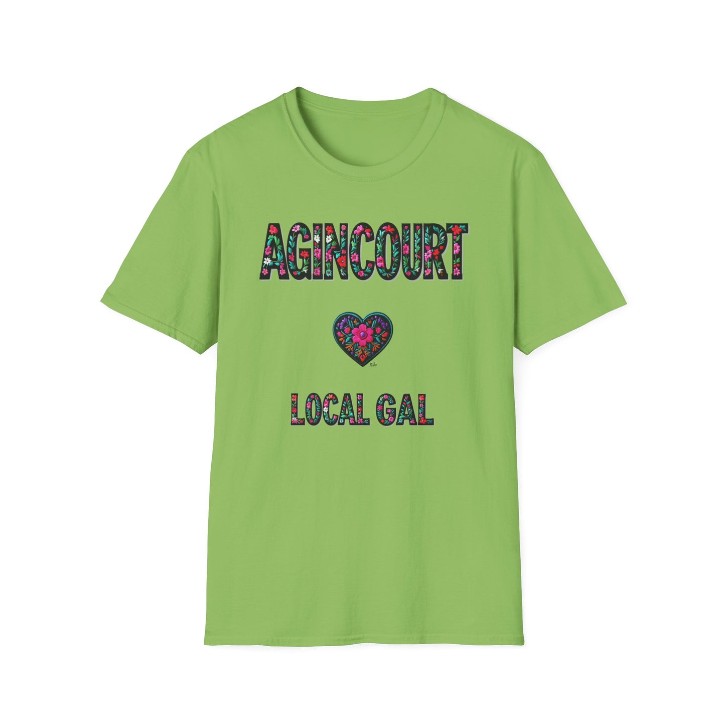 Agincourt Local Gal Flower-Heart T-Shirt, c06-n01-s005 Softstyle Graphic Tee, Unisex Casual Wear, Support Local Merch, Gift for Community Lovers, Finkz WINDSOR