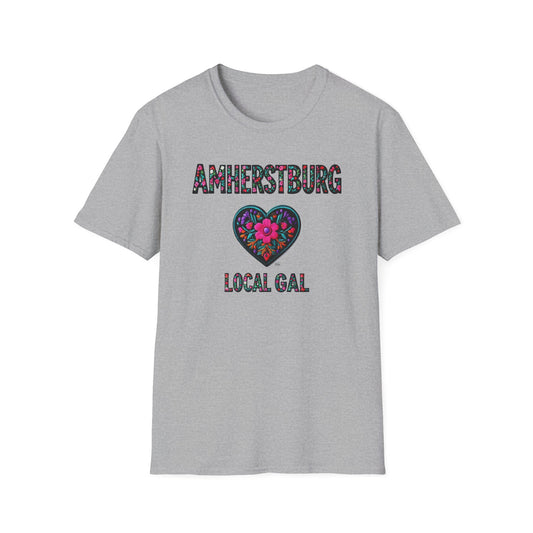 AMHERSTBURG Local Gal Flower-Heart T-Shirt, 3 Softstyle Graphic Tee, Unisex Casual Wear, Support Local Merch, Gift for Community Lovers, Finkz WINDSOR