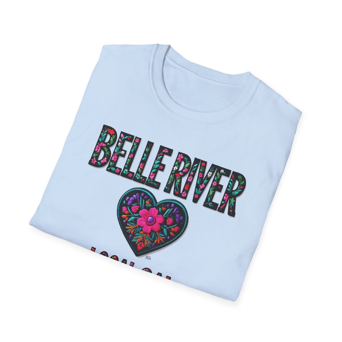 BELLE RIVER Local Gal Flower-Heart T-Shirt, 3 Softstyle Graphic Tee, Unisex Casual Wear, Support Local Merch, Gift for Community Lovers, Finkz WINDSOR