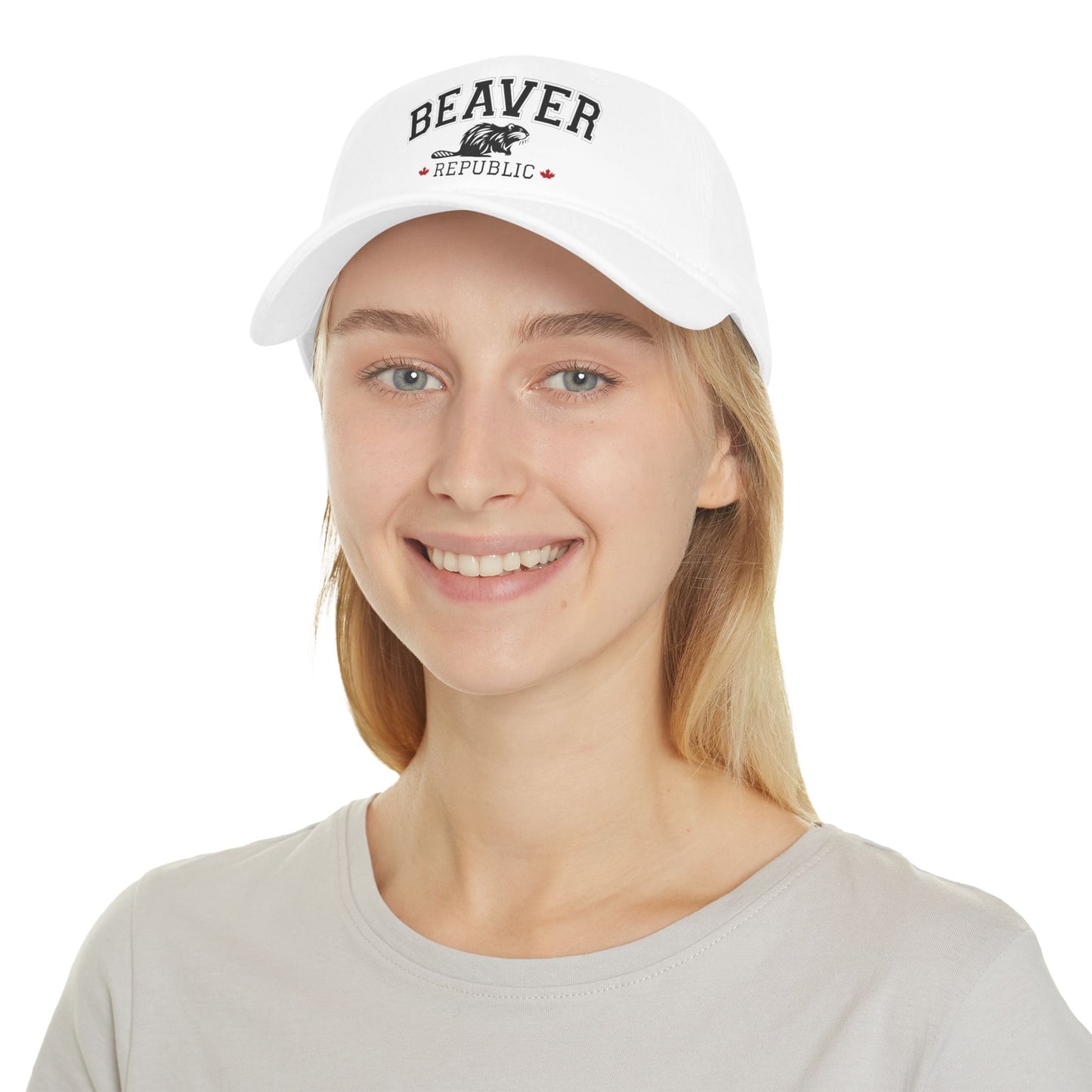Beaver Republic White Low Profile Baseball Cap, Adjustable Hat, Outdoor Gear, Casual Style, Gift for Nature Lovers
