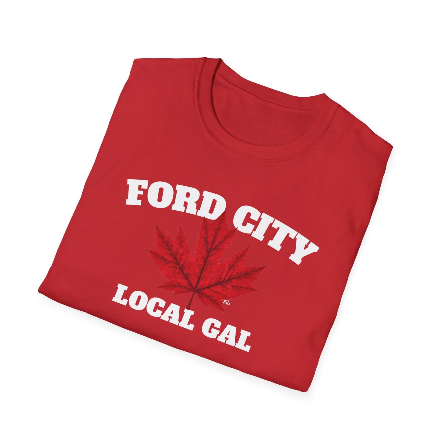 FORD CITY Local Gal Red Leaf T-Shirt, Softstyle Graphic Tee, Unisex Casual Wear, Support Local Merch, Gift for Community Lovers, Finkz Windsor