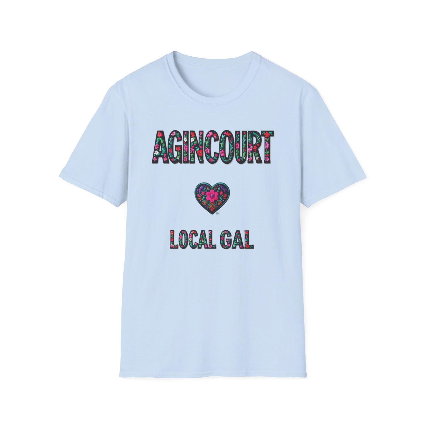 Agincourt Local Gal Flower-Heart T-Shirt, c06-n01-s005 Softstyle Graphic Tee, Unisex Casual Wear, Support Local Merch, Gift for Community Lovers, Finkz WINDSOR