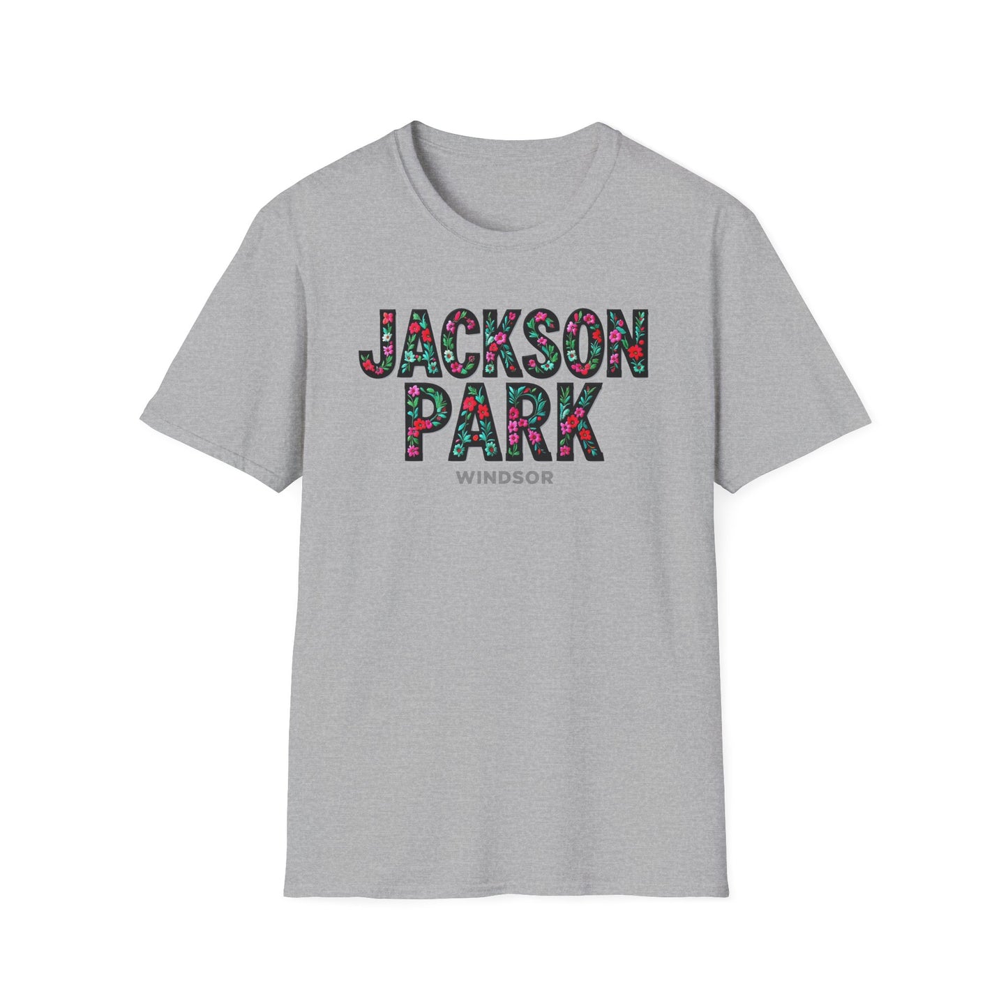 Jackson Park Windsor Flower T-Shirt, Softstyle Graphic Tee, Unisex Casual Wear, Support Local Merch, Gift for Community Lovers