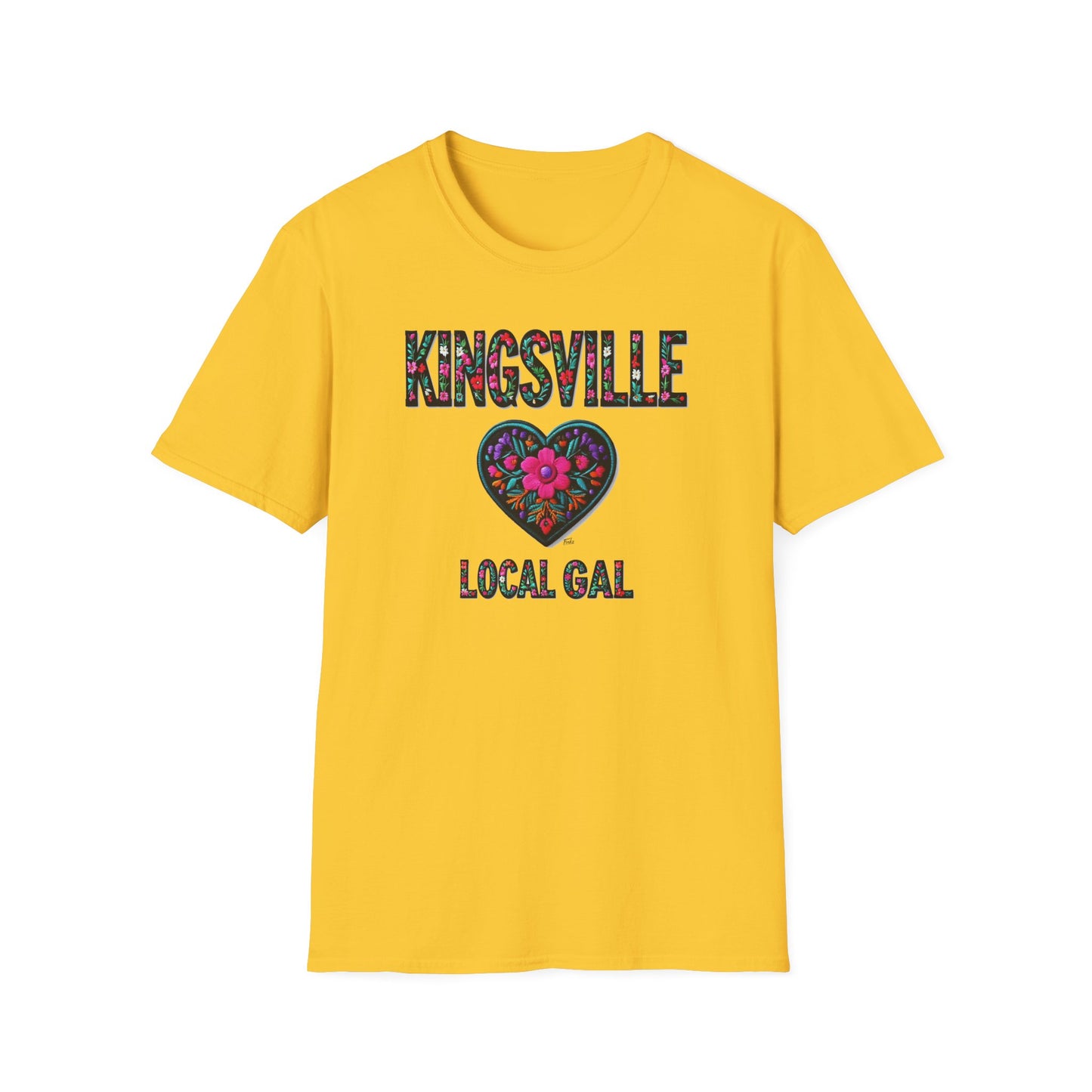 KINGSVILLE Local Gal Flower-Heart T-Shirt, 3 Softstyle Graphic Tee, Unisex Casual Wear, Support Local Merch, Gift for Community Lovers, Finkz WINDSOR