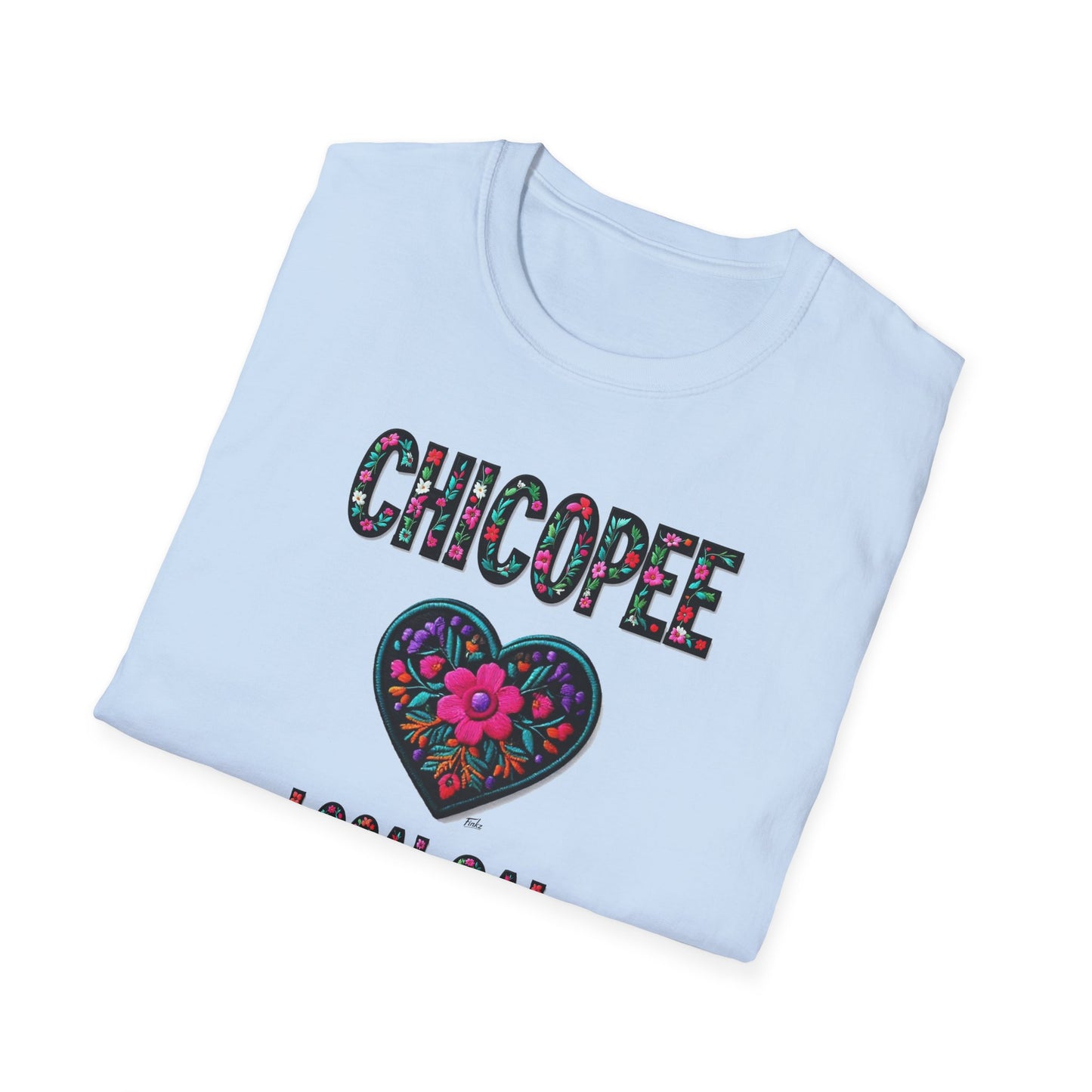 Chicopee Local Gal Flower-Heart T-Shirt, c03-n01-s05 Softstyle Graphic Tee, Unisex Casual Wear, Support Local Merch, Gift for Community Lovers, Finkz WINDSOR