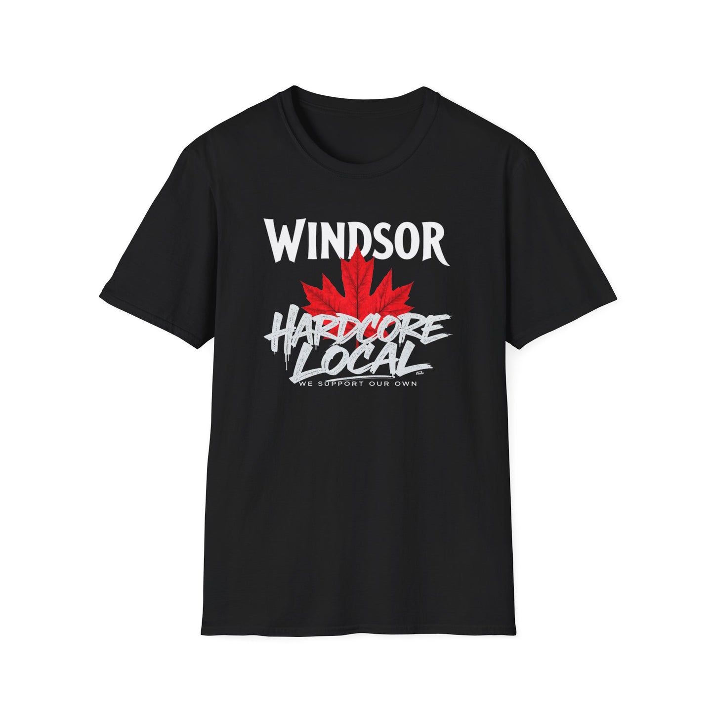 WINDSOR Hardcore Local, We Support Our Own, Red Leaf 3 T-Shirt, Softstyle Graphic Tee, Unisex Casual Wear, Support Local Merch, Gift for Community Lovers, FINKZ WINDSOR