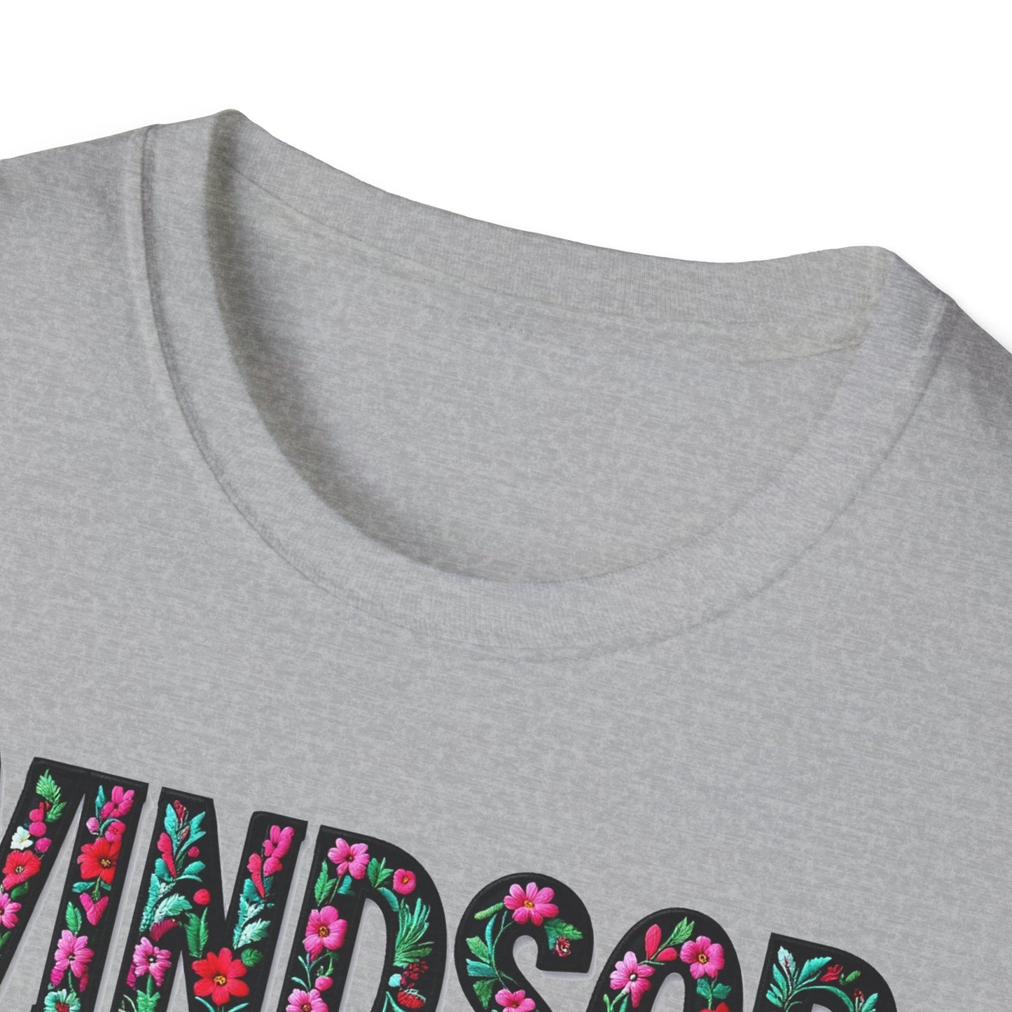 WINDSOR Local Gal Flower-Heart T-Shirt, c01-n00-s005 Softstyle Graphic Tee, Unisex Casual Wear, Support Local Merch, Gift for Community Lovers, Finkz WINDSOR