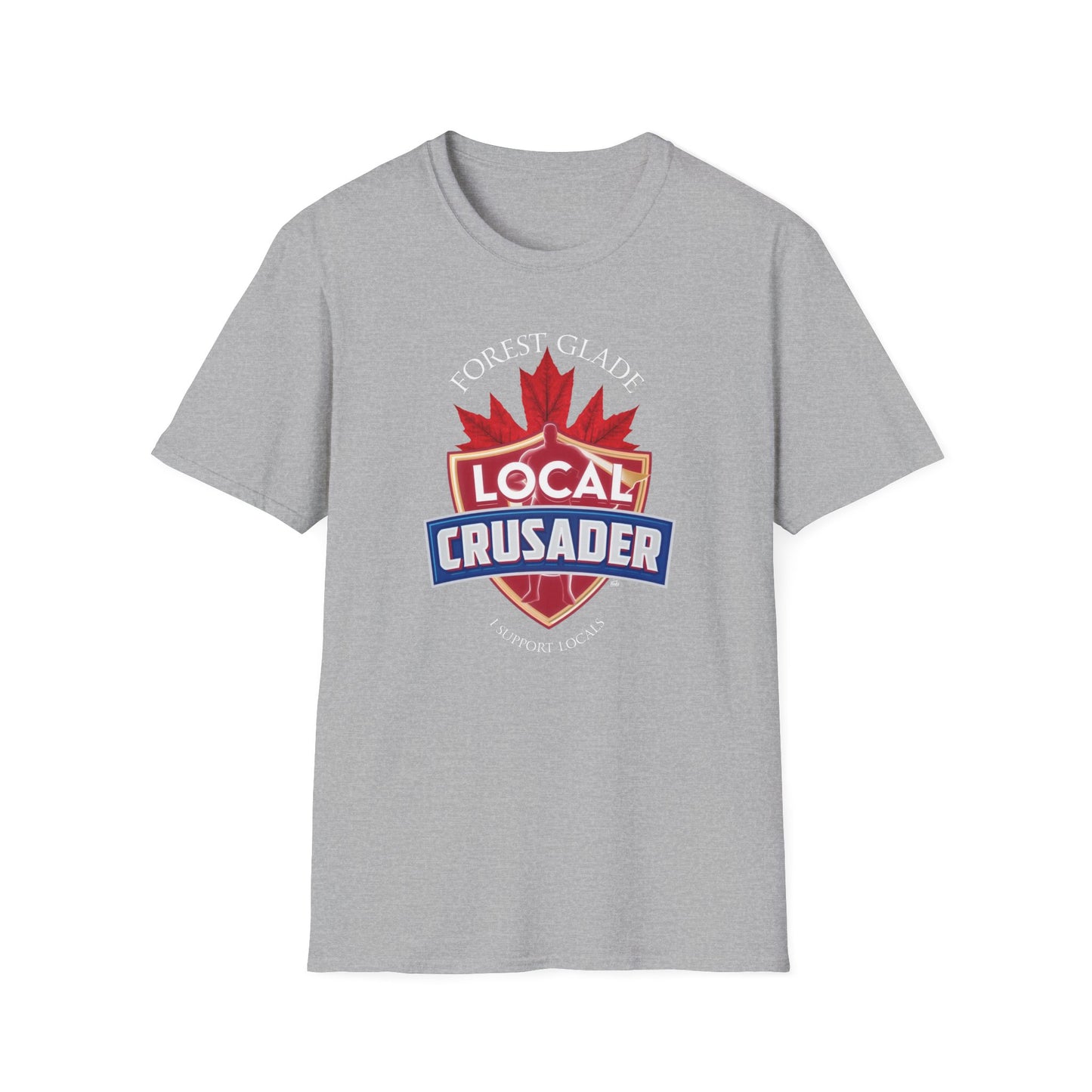 FOREST GLADE Local Crusader, 1 Leaf, I Support Locals T-Shirt, Softstyle Graphic Tee, Unisex Casual Wear, Support Local Merch, Gift for Community Lovers, Finkz Windsor