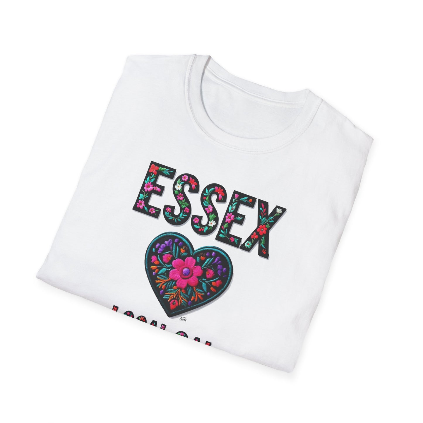 ESSEX Local Gal Flower-Heart T-Shirt, 3 Softstyle Graphic Tee, Unisex Casual Wear, Support Local Merch, Gift for Community Lovers, Finkz WINDSOR