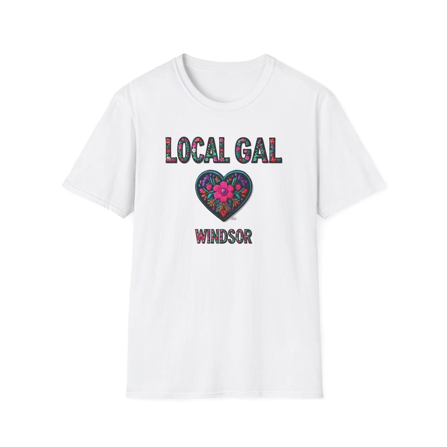 Windsor Local Gal Flower-Heart T-Shirt, Softstyle Graphic Tee, Unisex Casual Wear, Support Local Merch, Gift for Community Lovers, Finkz