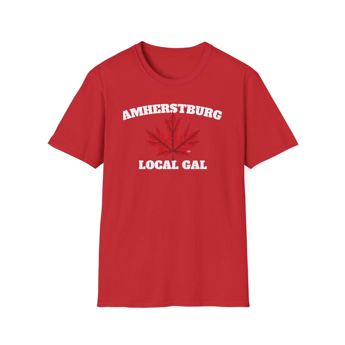 AMHERSTBURG Local Gal Red Leaf T-Shirt, Softstyle Graphic Tee, Unisex Casual Wear, Support Local Merch, Gift for Community Lovers, Finkz Windsor