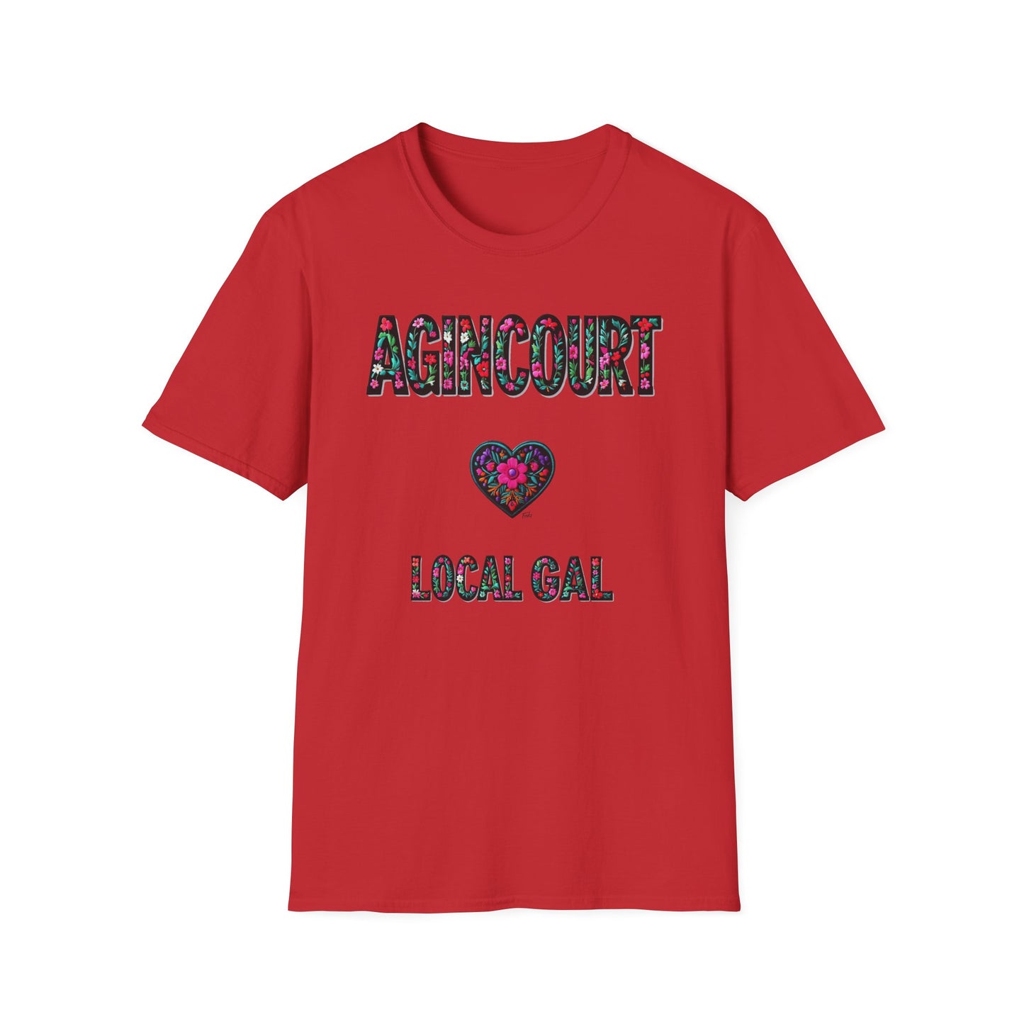 Agincourt Local Gal Flower-Heart T-Shirt, c06-n01-s005 Softstyle Graphic Tee, Unisex Casual Wear, Support Local Merch, Gift for Community Lovers, Finkz WINDSOR