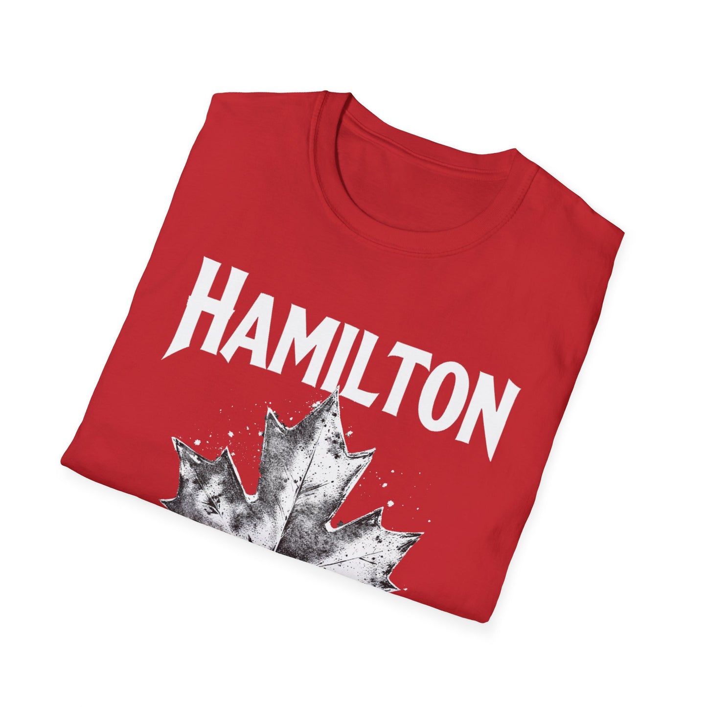 Hamilton Hardcore Rep'n White Leaf T-Shirt, c004-n00-s007 Softstyle Graphic Tee, Unisex Casual Wear, Support'n Locals Merch, Gift for Community Lovers.
