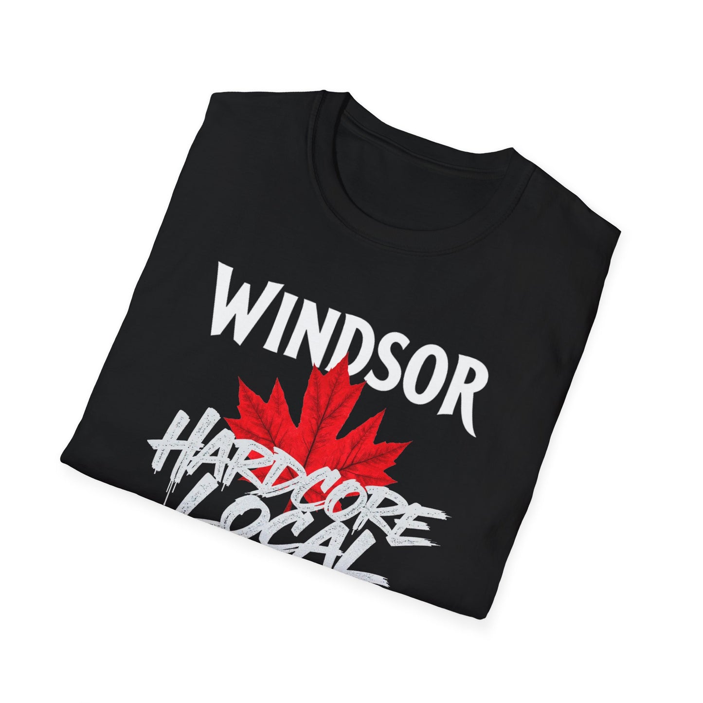 WINDSOR Hardcore Local, We Support Our Own, Red Leaf 3 T-Shirt, Softstyle Graphic Tee, Unisex Casual Wear, Support Local Merch, Gift for Community Lovers, FINKZ WINDSOR