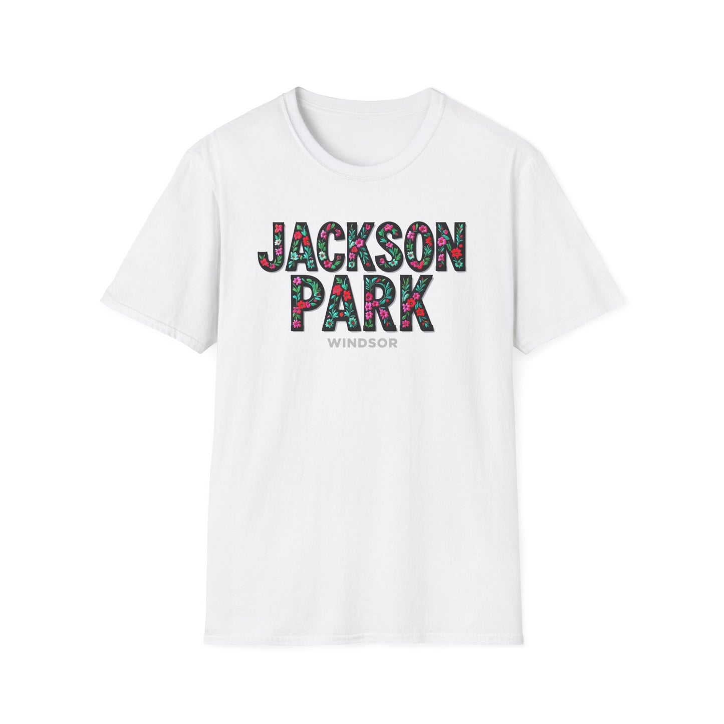 Jackson Park Windsor Flower T-Shirt, Softstyle Graphic Tee, Unisex Casual Wear, Support Local Merch, Gift for Community Lovers