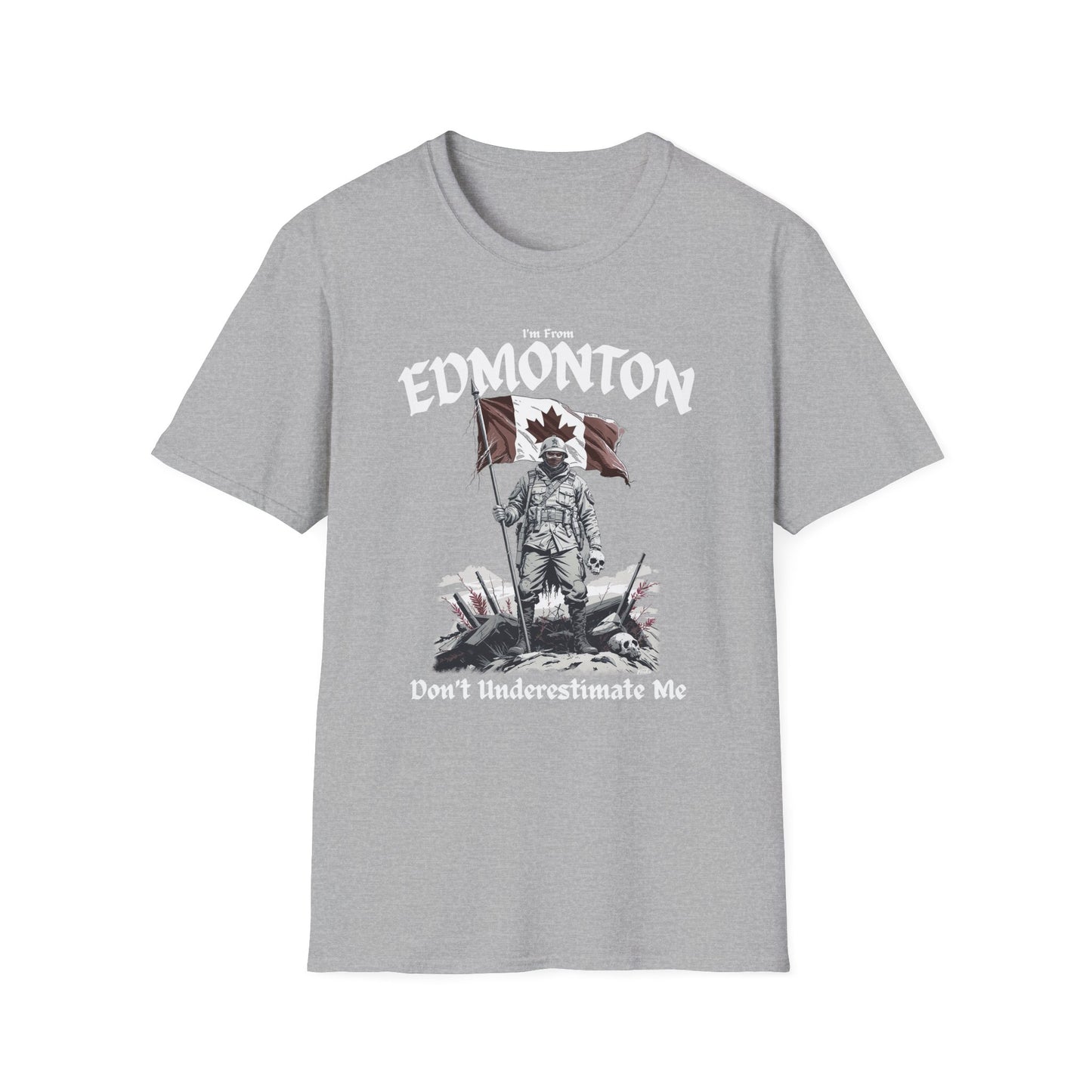 Edmonton Underestimate Guy T-Shirt, c12-n00-s002 Softstyle Graphic Tee, Unisex Casual Wear, Support'n Locals Merch, Gift for Community Lovers.