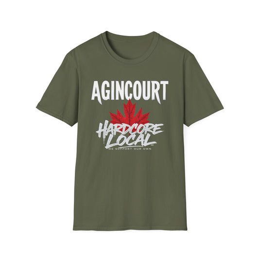 Agincourt Hardcore We Support Our Own Red Leaf T-Shirt, c06-n01-s006 Softstyle Graphic Tee, Unisex Casual Wear, Support'n Locals Merch, Gift for Community Lovers.