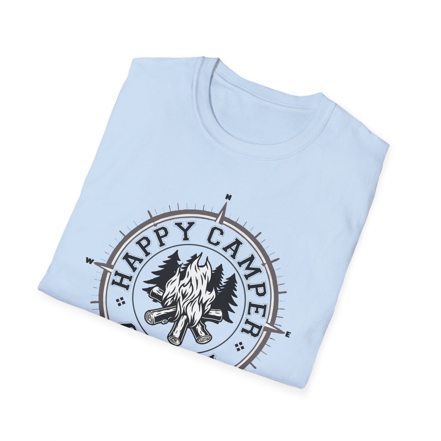 Happy Camper Crew Compass T-Shirt, Softstyle Graphic Tee, Unisex Casual Wear, Support'N Locals Merch, Gift for Community Lovers,