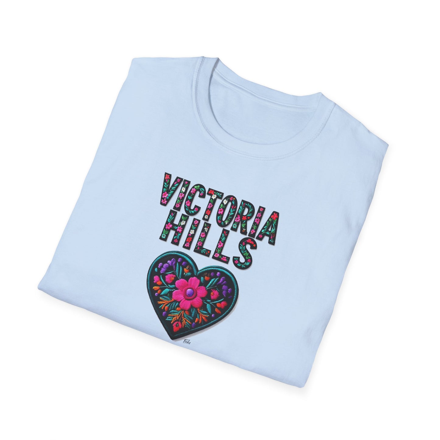 Victoria Hills Local Gal Flower-Heart T-Shirt, c03-n10-s05 Softstyle Graphic Tee, Unisex Casual Wear, Support Local Merch, Gift for Community Lovers, Finkz WINDSOR