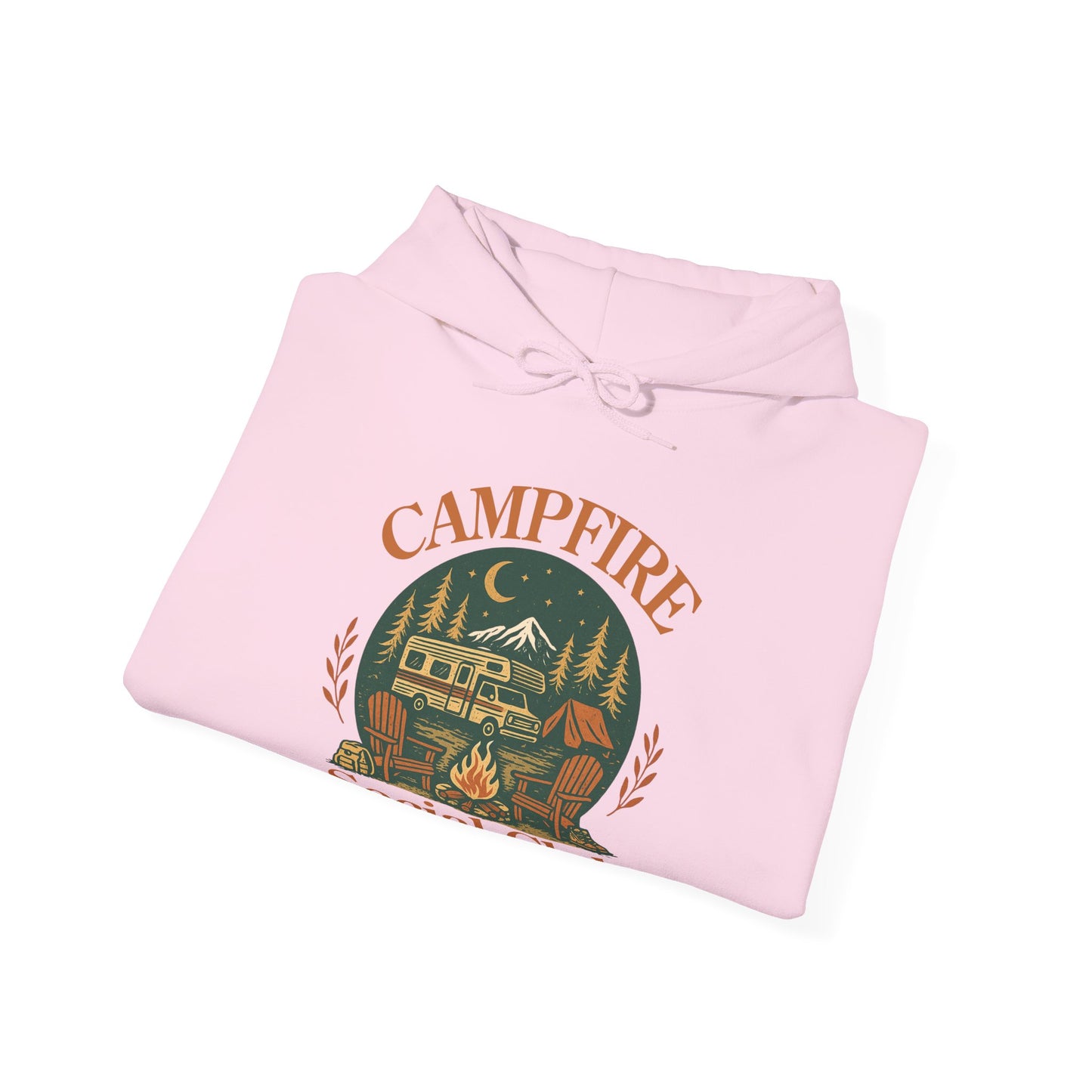 Campfire Social Club Hoodie | HappyCamperCrew.Com 100% Authentic | Cozy Camping Hoodie | Unisex Hooded Sweatshirt for Nature Lovers, Casual Wear, Gift for Him/Her, Outdoor Adventures, Cozy Days & Warm Nights By The Campfire