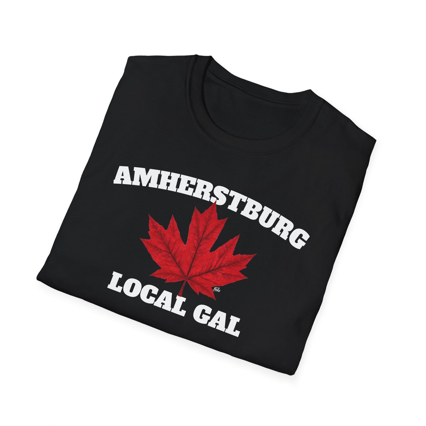 AMHERSTBURG Local Gal Red Leaf T-Shirt, Softstyle Graphic Tee, Unisex Casual Wear, Support Local Merch, Gift for Community Lovers, Finkz Windsor