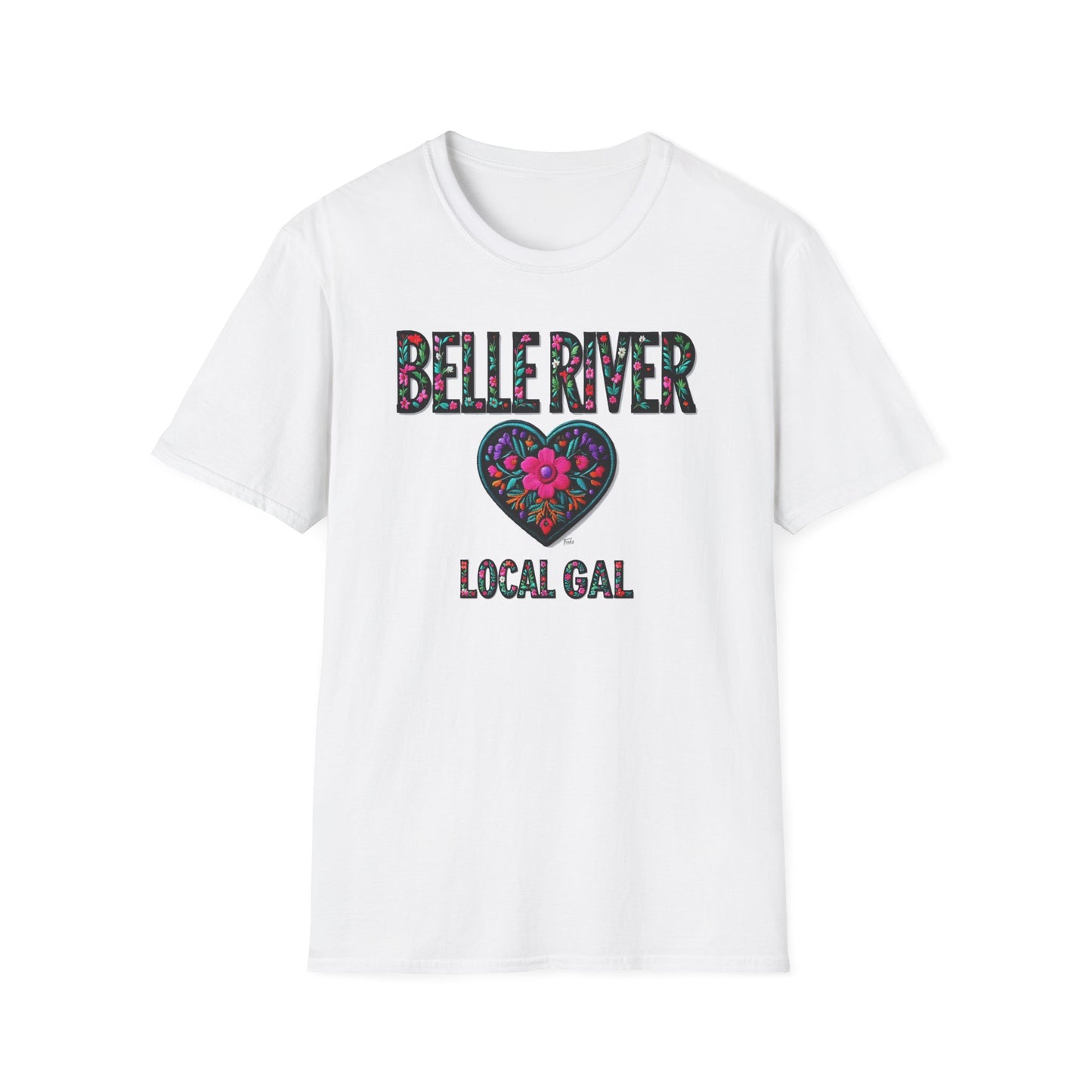 BELLE RIVER Local Gal Flower-Heart T-Shirt, 3 Softstyle Graphic Tee, Unisex Casual Wear, Support Local Merch, Gift for Community Lovers, Finkz WINDSOR