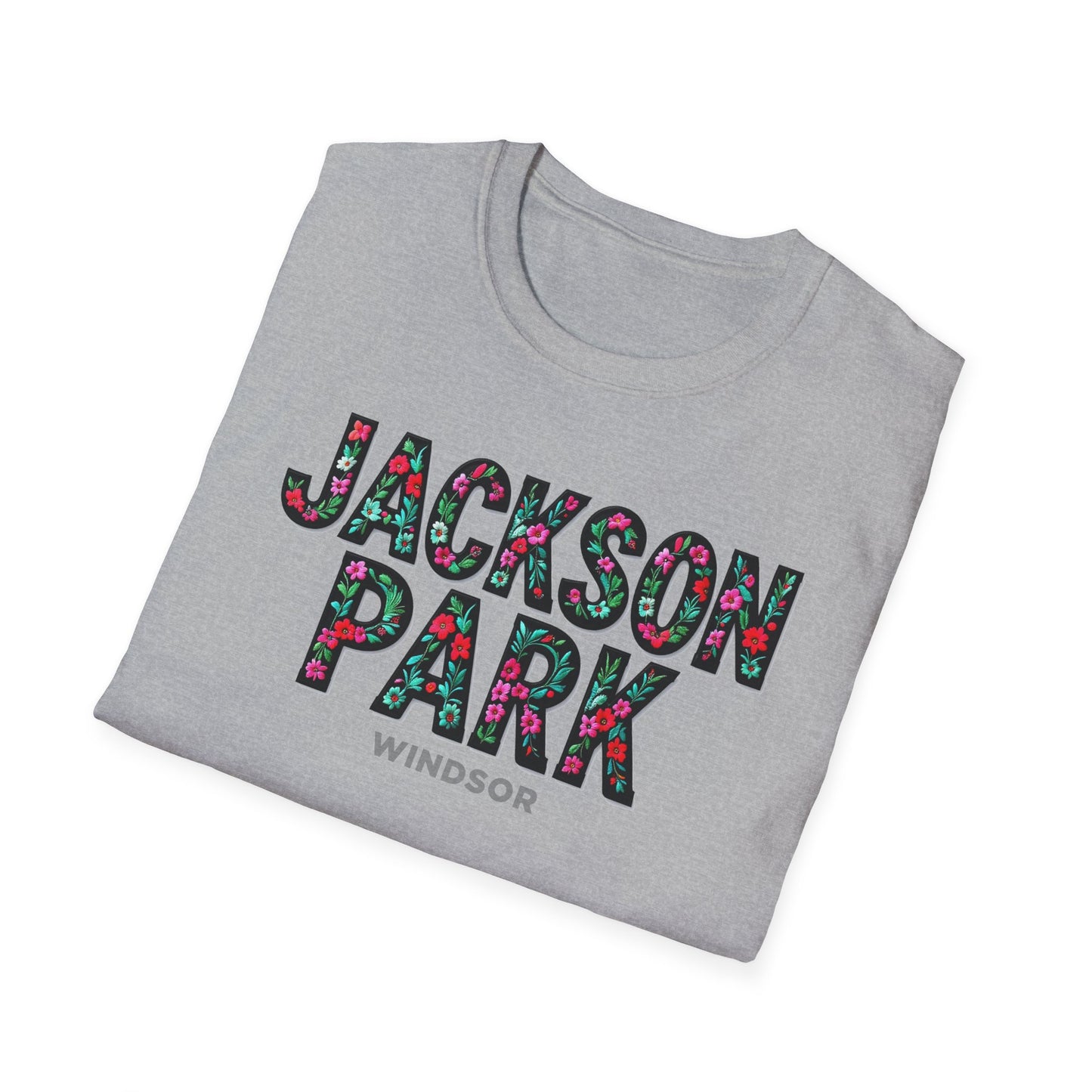 Jackson Park Windsor Flower T-Shirt, Softstyle Graphic Tee, Unisex Casual Wear, Support Local Merch, Gift for Community Lovers