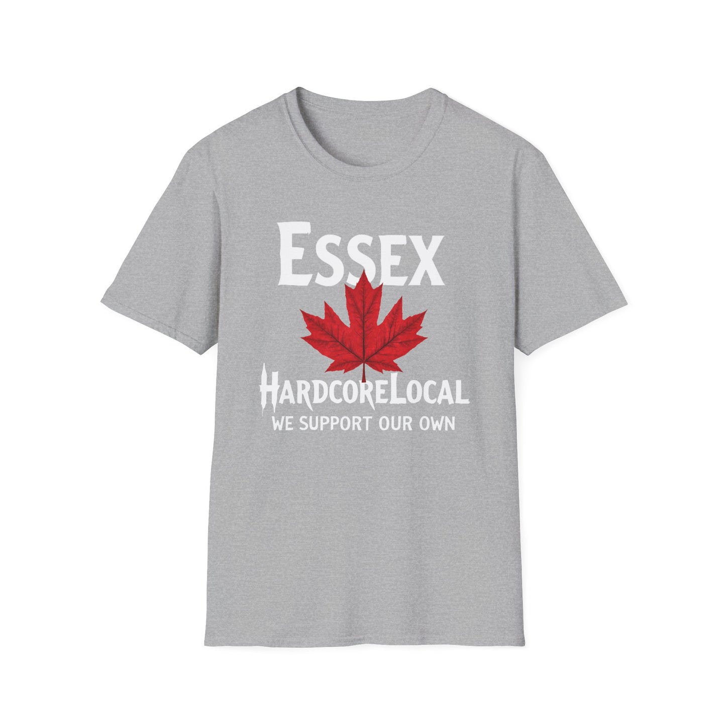Essex Hardcore Local Red Leaf, We Support Our Own, 1 T-Shirt, Softstyle Graphic Tee, Unisex Casual Wear, Support Local Merch, Gift for Community Lovers