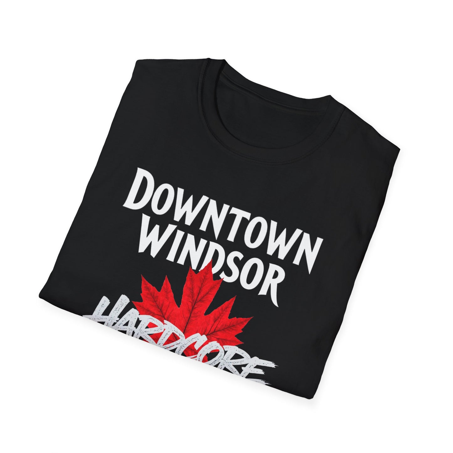 DOWNTOWN WINDSOR Hardcore Local, We Support Our Own, Red Leaf 3 T-Shirt, Softstyle Graphic Tee, Unisex Casual Wear, Support Local Merch, Gift for Community Lovers, FINKZ WINDSOR