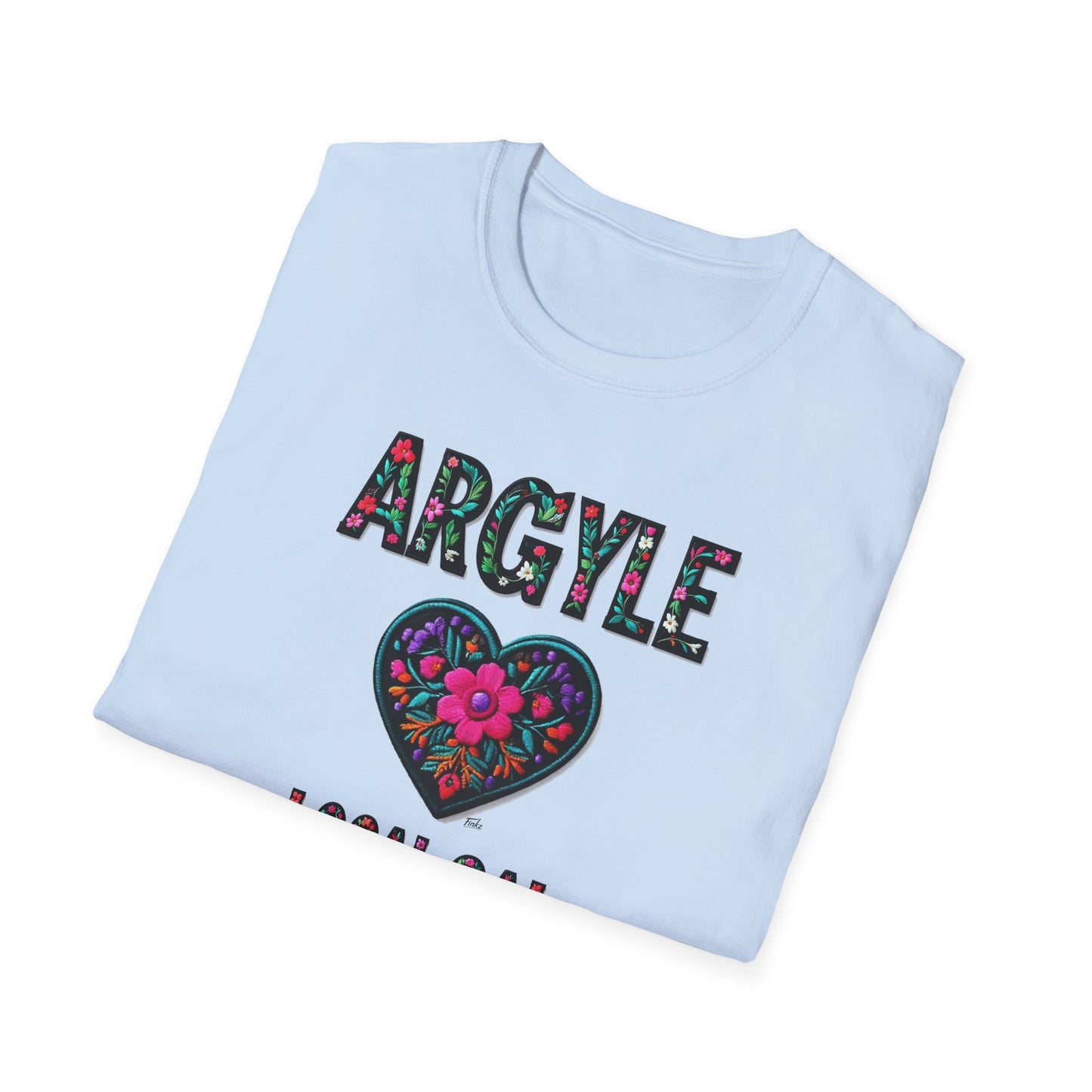 Argyle Local Gal Flower-Heart T-Shirt, c02-n01-s05 Softstyle Graphic Tee, Unisex Casual Wear, Support Local Merch, Gift for Community Lovers, Finkz WINDSOR